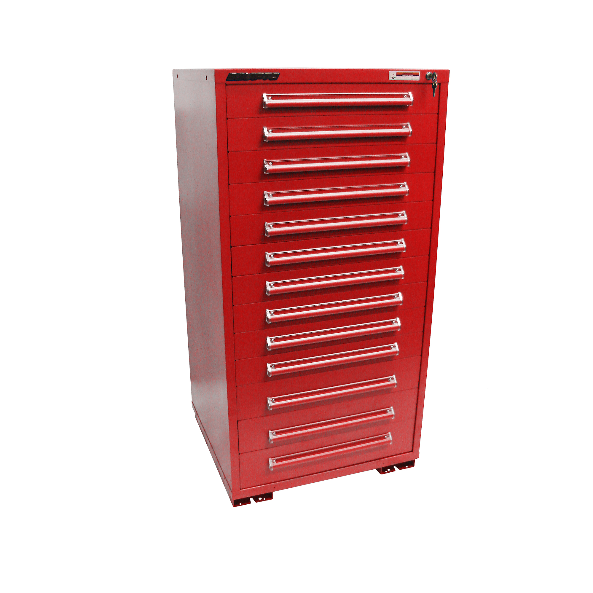 Equipto, 30in.W x 27-3/4in.D x 59in.H Modular Drawer Cabinetinet-With Div, Height 59 in, Width 30 in, Drawers 13 total -5 3"h, 7 4.5"h, 1 7.5"h Model # 4423-01-RD; Color:  Textured Cherry Red